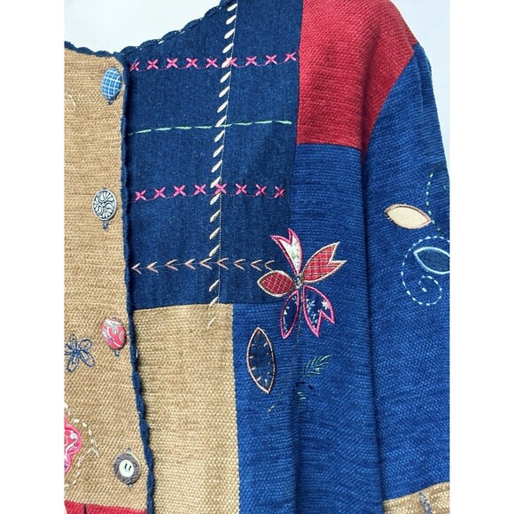 VTG Koret City Blues Embroidered Patchwork Cardigan Jacket Shacket w Denim XL - Picture 3 of 12